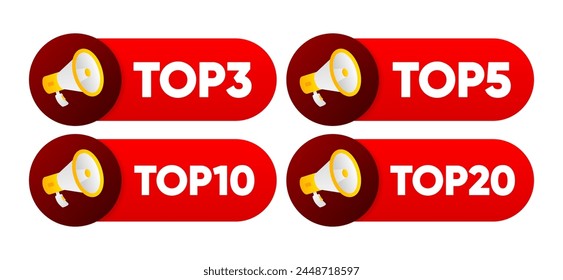 Top 3, 5, 10 and 20 Rating Chart. Best in the ranking. Winner in the category. Collection of badges. Vector illustration.