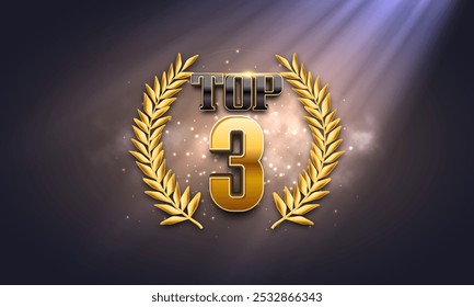 Top 3 award poster. Presentation 3 best with golden laurel wreath. Vector illustration.