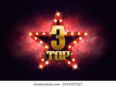 Top 3 award poster. Presentation 3 best with retro star on a bright background. Vector illustration.