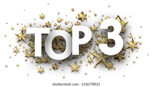 Top 3 sign with gold stars. Rating or hit-parade header. Vector background.