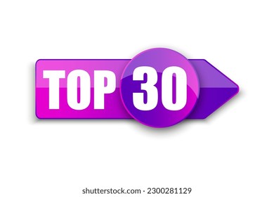 Top 30 small logo. Lilac winner sticker thirty. Tape best rating. vector illustration.