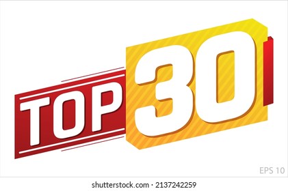 Top 30 word on red and yellow ribbon. Vector illustration.