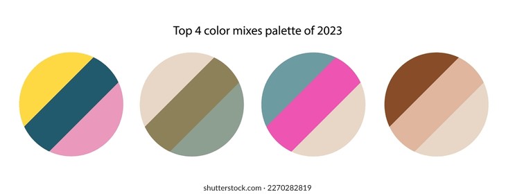 Top 4 color mixes palette of 2023. Trend color guide collection in RGB, CMYK. Bright color set for fashion, home interior, design.