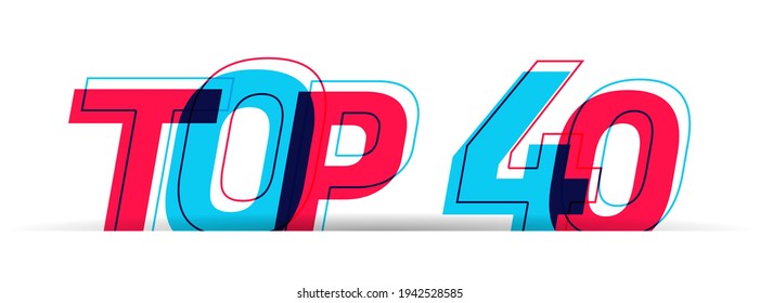 Top 40 sign. Overlapped red-blue letters isolated on a white background. Vector illustration