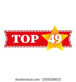 Top 49 banner. Number forty nine focus. Bold Top 49 text. Yellow star detail.