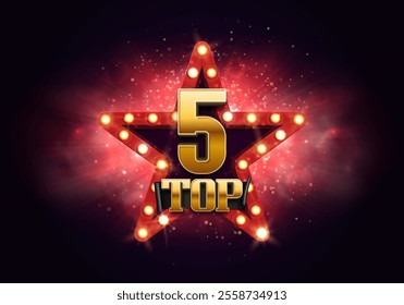 Top 5 award poster. Presentation 5 best with retro star on a bright background. Vector illustration.