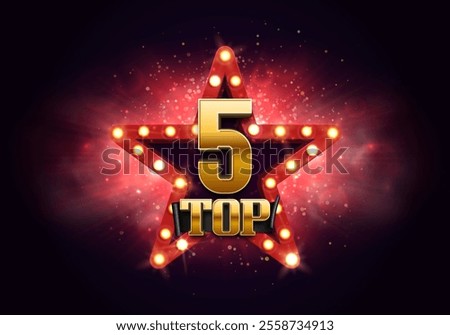 Top 5 award poster. Presentation 5 best with retro star on a bright background. Vector illustration.