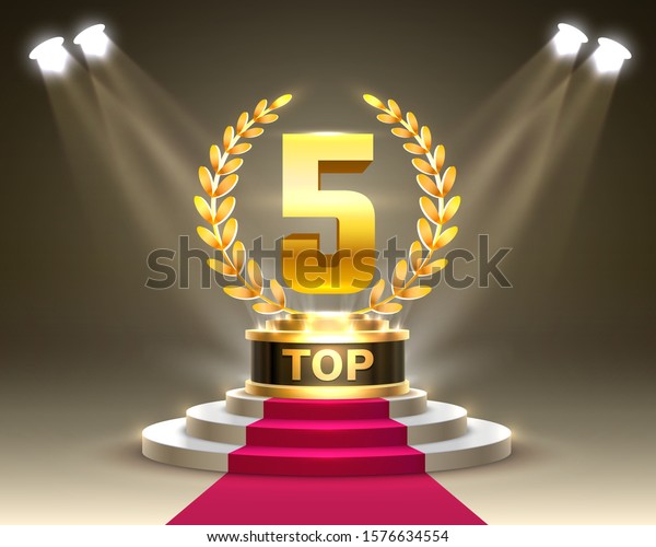 トップ5位の表彰台 金色のオブジェクト ベクターイラスト のベクター画像素材 ロイヤリティフリー