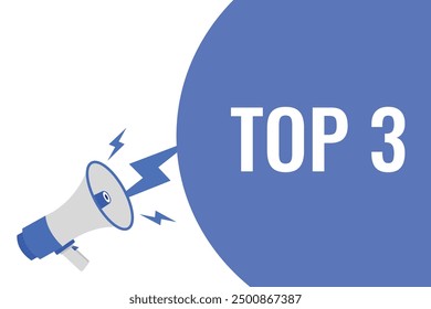 Top 5 Botón, Anuncio, etiqueta, Plantilla para el Sitio web. Top 5 texto con el icono colorido del megáfono
