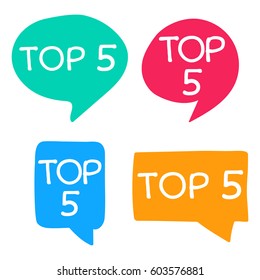 Top 5. Hand drawn speech bubbles. Vector set of icon illustration on white background.