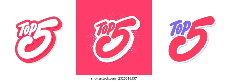 Top 5. Handwritten vector letterings banners.