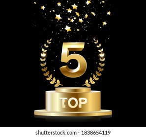 Top 5 Label. Golden Laurel Wreath Icon. Vector Stock Illustration.