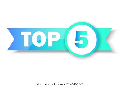 Top 5 rating banner. Circle and ribbon. Sale label. Business concept. Logo template. Vector illustration. stock image.