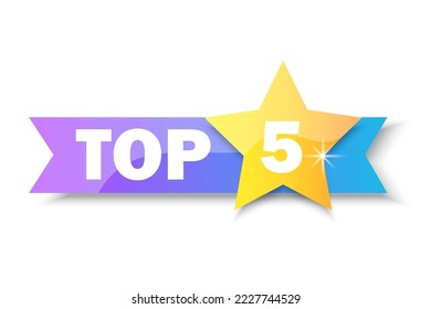 Top 5 rating banner. Gold Star. Sale label. Business concept. Logo template. Vector illustration. stock image. 