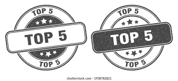 top 5 stamp. top 5 sign. round grunge label