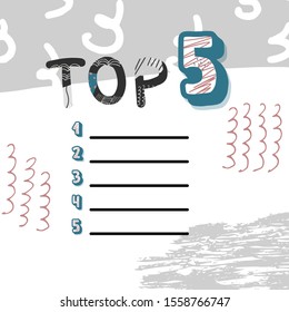 Top 5 template with collage elements. Vector blank illustration.