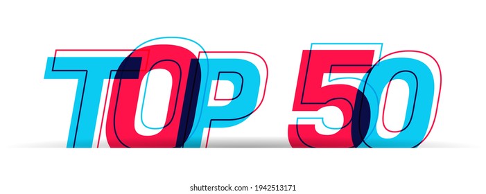 Top 50 sign. Overlapped red-blue letters isolated on a white background. Vector illustration