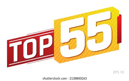 Top 55 word on red and yellow ribbon. Vector illustration.