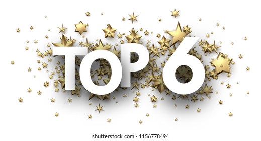 Top 6 sign with gold stars. Rating or hit-parade header. Vector background.
