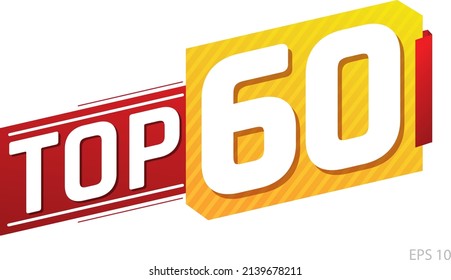 Las 60 palabras principales en cinta roja y amarilla. Ilustración vectorial.