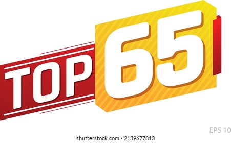 Top 65 word on red and yellow ribbon. Vector illustration.