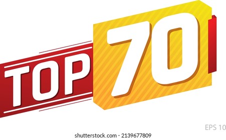 Top 70 word on red and yellow ribbon. Vector illustration.