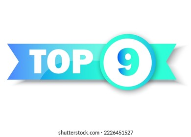 Banner de clasificación de los 9 mejores. Círculo y cinta. Etiqueta de venta. Concepto de negocio. Plantilla de logotipo. Ilustración vectorial. imagen de stock.