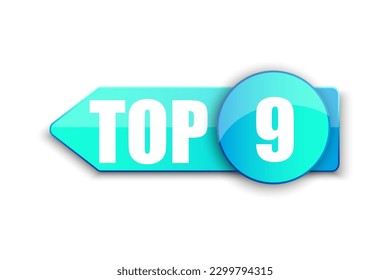 Top 9 small logo. Blue winner sticker nine. Tape best rating. vector illustration.