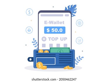 Top Up Add Your Money Balance Vector Illustration on Mobile Phone Device For Financial Application, E-Wallet or Digital Currency Concept