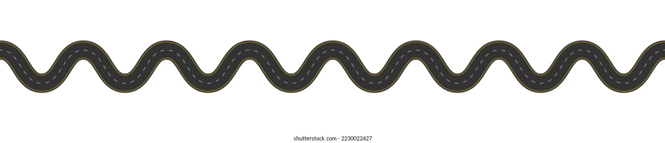 Top aerial view of road with marking. Horizontal seamless highway template. Element of city street or countryside roadway isolated on white background. Vector flat illustration