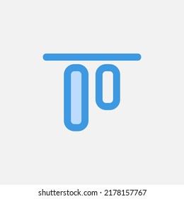 Icono de alineación superior en azul sobre editor de texto, uso para presentación de aplicaciones móviles del sitio web