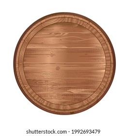 the top of the antique barrel is made of light wood with a texture. Isolated on a white background