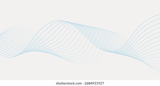 Oberer Hintergrund mit wellenförmigen blauen Linien auf weißem Hintergrund. Die blauen Linien erzeugen ein fließendes, strukturiertes Muster auf der weißen Oberfläche. Minimale abstrakte Gradient Wellenlinie modern