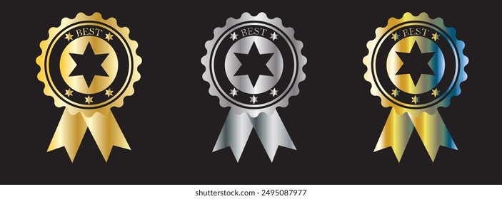 Top badge with ribbon, Premium top badge, vector, award design, gold and silver color badge, premium best badge, best seller 