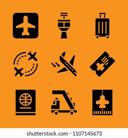 top, bag, work and airliner icon set. Vector illustration for web and design.