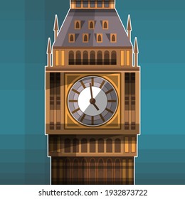 Top of Big Ben with a clock. Flat. Vector illustration