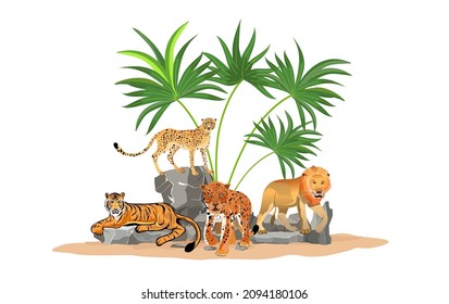 Top big cat predators collection lion tiger leopard vector