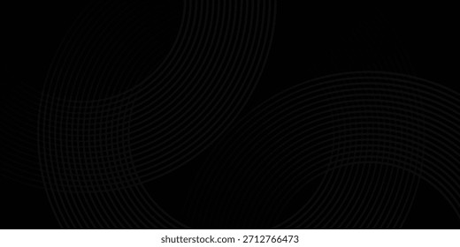 Líneas geométricas negras superiores sobre fondo azul oscuro. Moderno patrón de líneas de círculo azul brillante. Concepto de tecnología futurista. Vector
