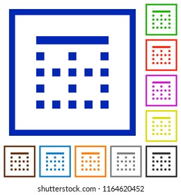Top border flat color icons in square frames on white background