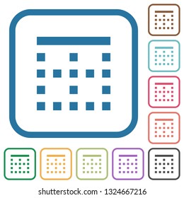Top border simple icons in color rounded square frames on white background