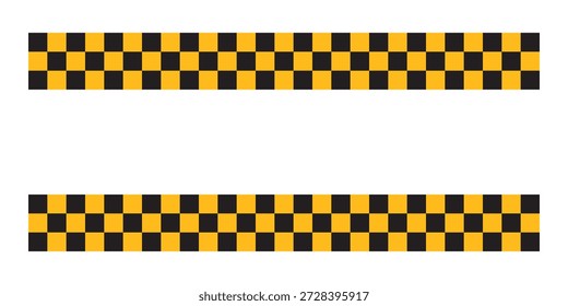 Ober- und Unterrand mit kariertem Schwarz-Gelb-Druck und Leerraum für Text in der Mitte. Amerikanische Polizei oder Taxi-Auto Hintergrund. Muster mit wiederholten Quadraten. Flache Vektorgrafik.