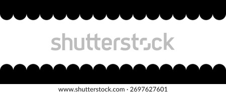 Top and bottom borders with scalloped edges. Frame with wavy borders and space for text. Template for web banner. Vector graphic illustration.