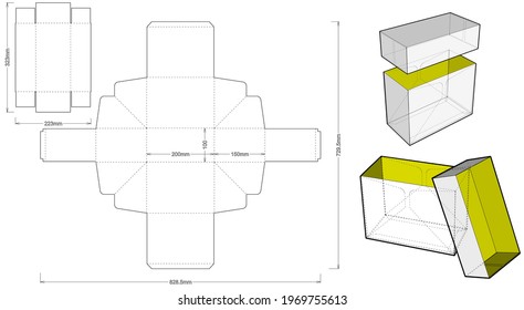Top and Bottom box (Internal measurement 20x10x15cm) and Die-cut Pattern. Ease of assembly, no need for glue. The .eps file is full scale and fully functional. Prepared for real cardboard production.