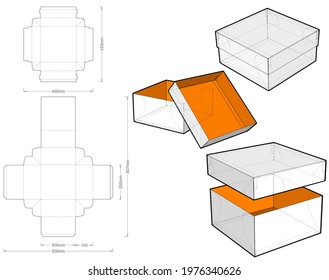 Top and Bottom box (Internal measurement 20x20x10cm) and Die-cut Pattern. The .eps file is full scale and fully functional. Prepared for real cardboard production.