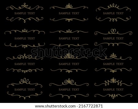 Top and bottom decorative frame set with golden calligraphic lines