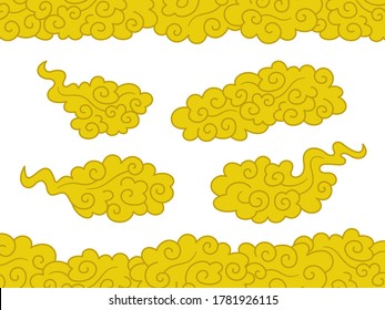 Top and bottom frame set of swirling gold clouds