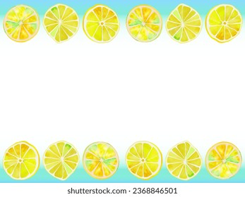Top and bottom frames lined with sliced lemons, gradient color background