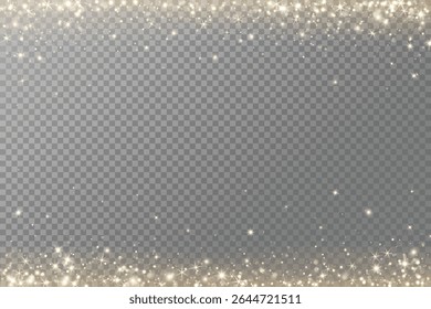 Top and bottom golden glitter lights. Falling glowing particles. Sparkling magic glow frame for celebration, birthday, wedding, Christmas or New Year. Remove transparent background in vector file.