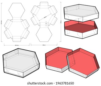 Top and Bottom hexagonal self assembly and Die-cut Pattern. The .eps file is full scale and fully functional. Prepared for real cardboard production.