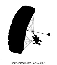 Top Or Bottom Profile Silhouette Of Sky Diver With Open Parachute Landing